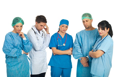 Sad doctors medical team