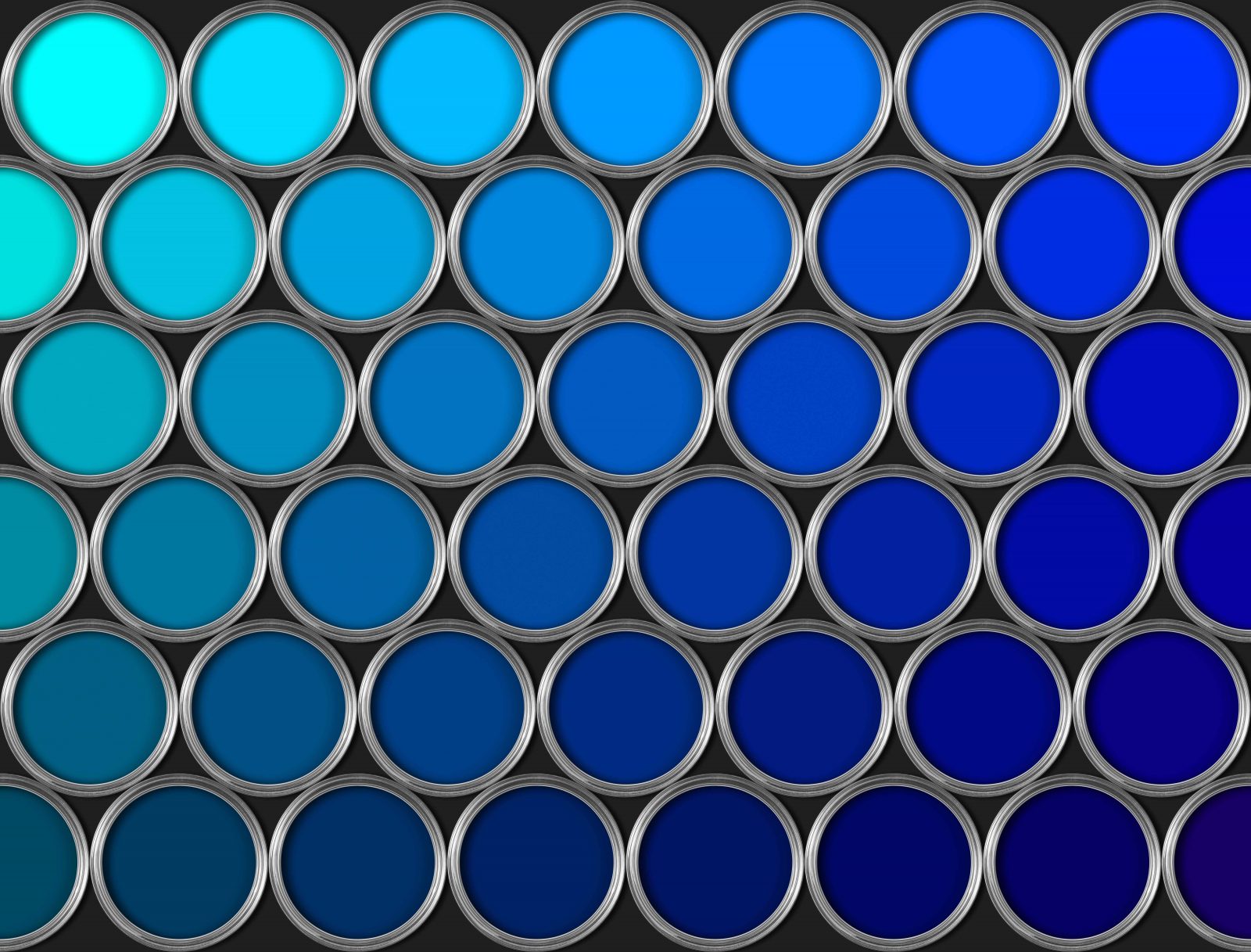 😇 This Test Will Reveal One Good and One Bad Truth About You 😈 Tins of blue paint in rows on black background