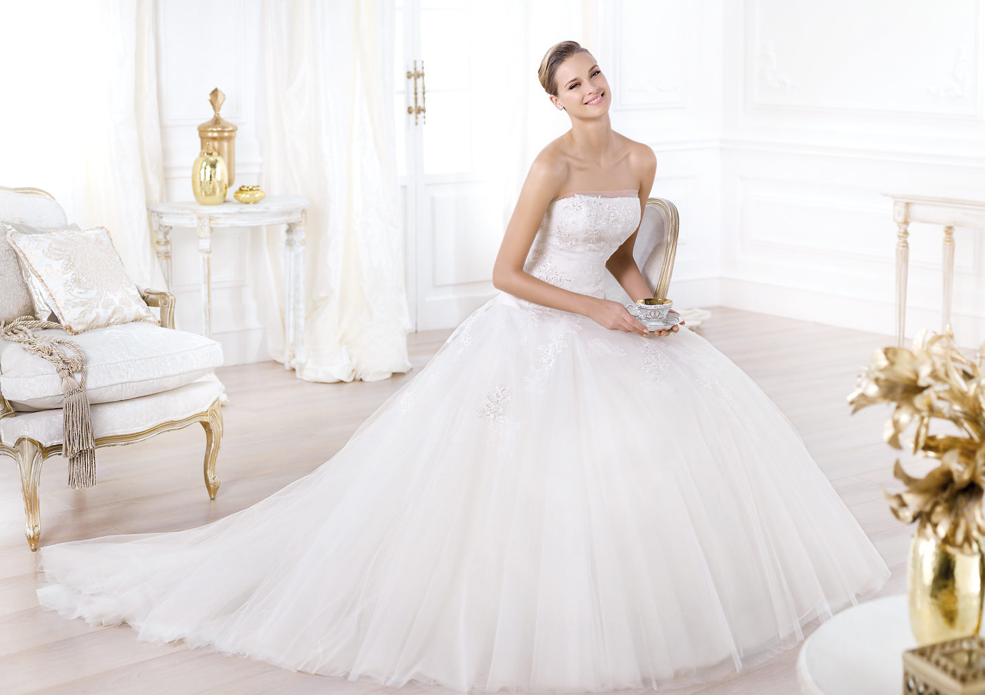 👗 Design Some Gowns and We’ll Guess Your Age and Height Pronovias 2014 Draped Strapless Bridal Ball Gown LEONIE