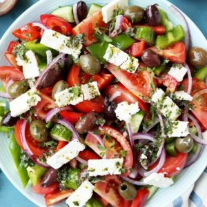 Host a Celeb Dinner Party and We’ll Guess Your Zodiac Sign Greek salad