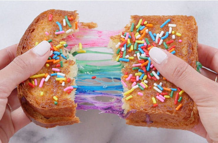 rainbow grilled cheese toastie