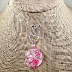 Pink Valentine's Day Quiz Pink rose heart necklace