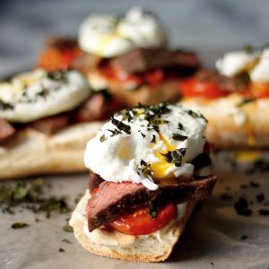 Pretend to Order an Expensive Brunch and We’ll Reveal Whether You’re More Millionaire or Billionaire Material Steak and egg bruschetta