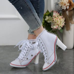 Everyone Has a Decade They Belong in — This Is Yours Heeled high-top sneakers