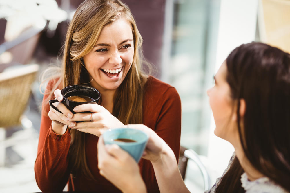 What % Funny Are You? Quiz Girlfriends Drinking Coffee Tea chat