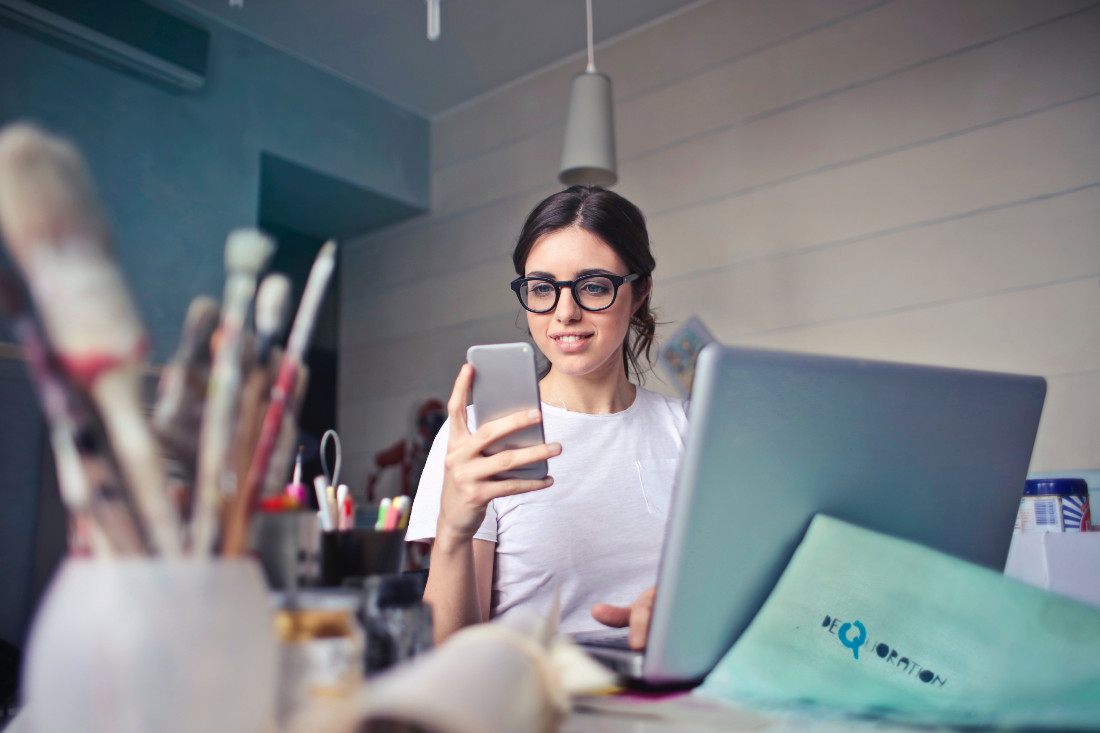 Creative Woman Working Phone