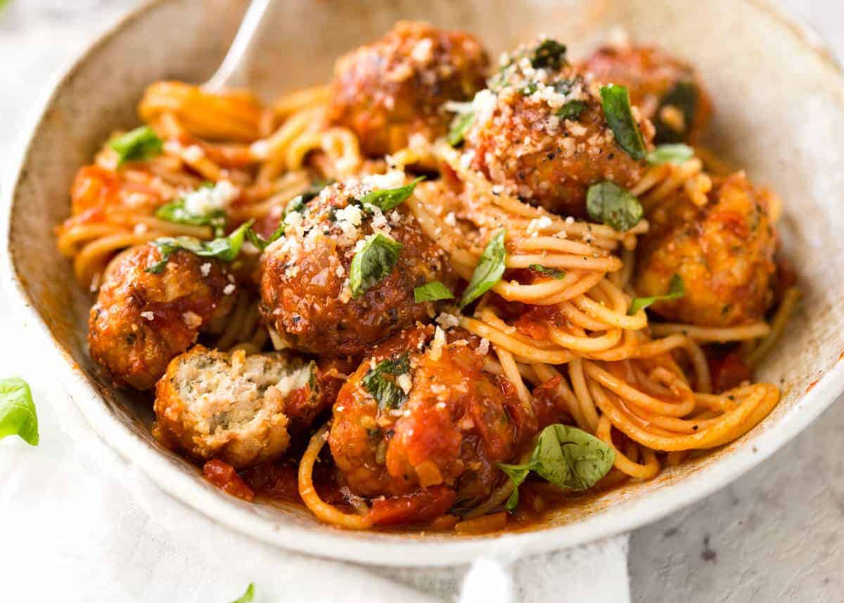 Fall-colored Food Quiz Spaghetti and meatballs