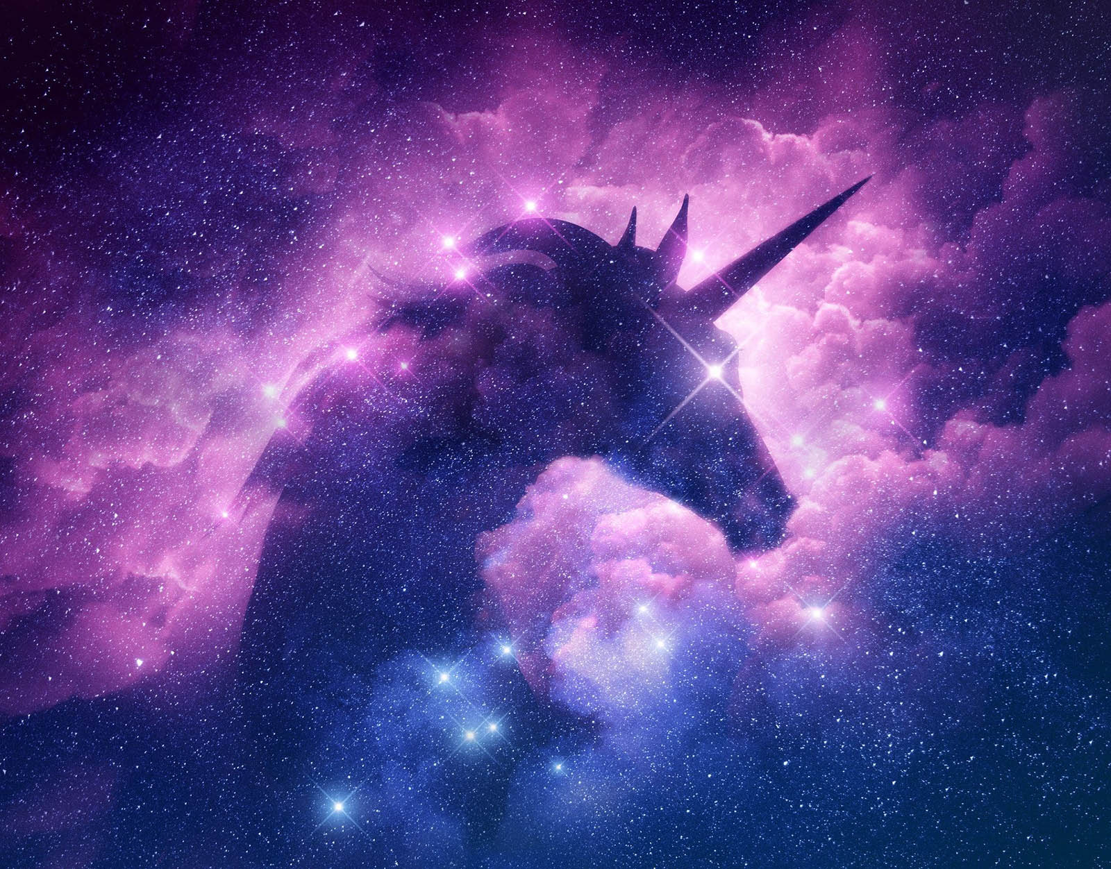 Unicorn Silhouette Set In A Nebula Cloud In Space