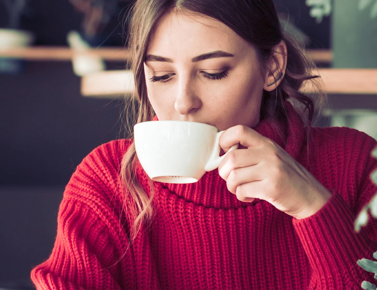 Coffee Trivia Quiz Woman drinking