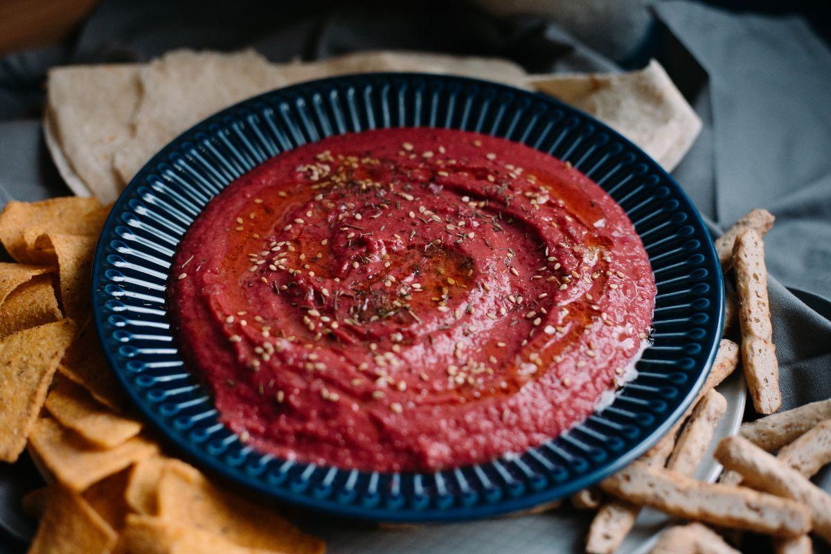 Fall-colored Food Quiz Beetroot hummus