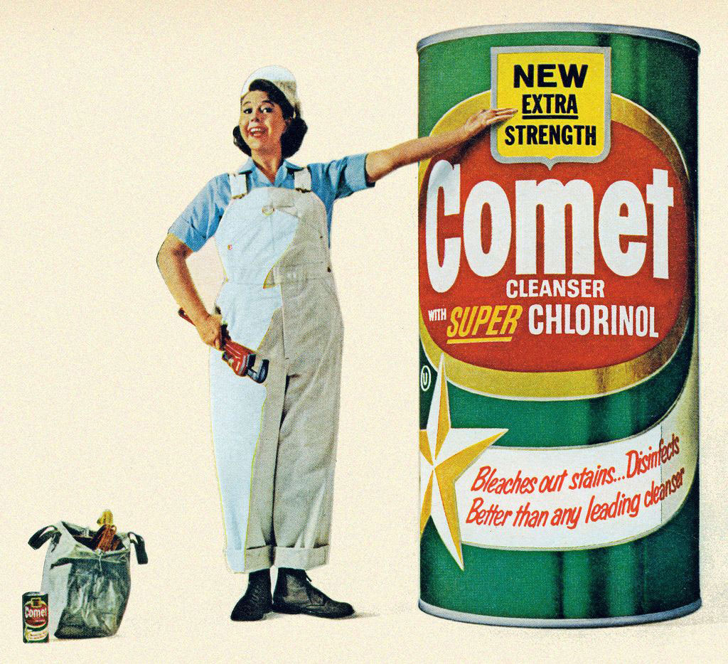Let’s Go Back in Time! Can You Get 18/24 on This Vintage Ads Quiz? Comet vintage ad with Josephine the plumber