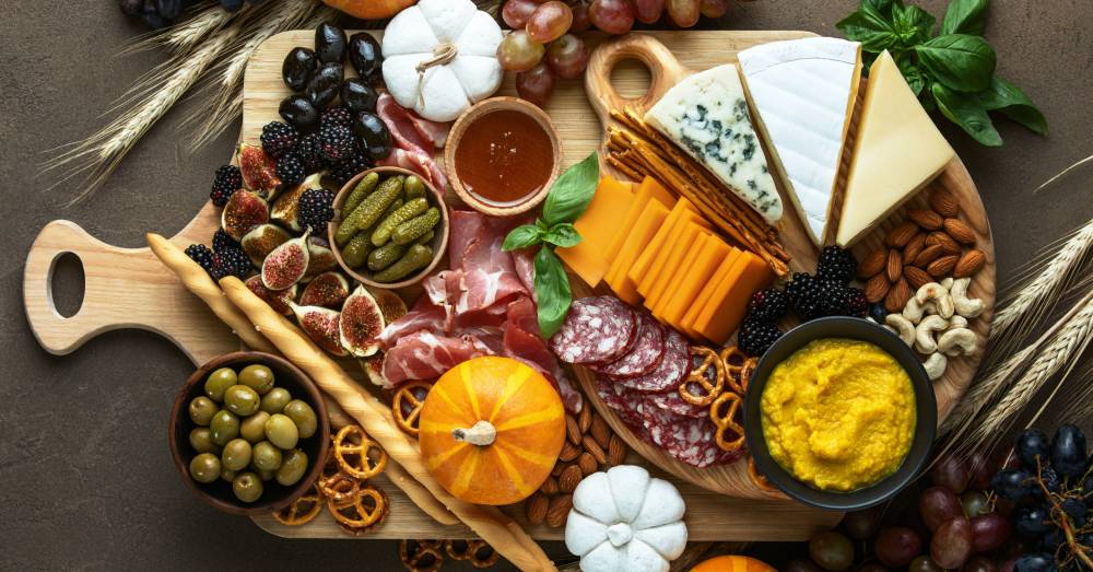 Put Together a 🧀 Charcuterie Board and We’ll Reveal Your Most Desired Comfort Food Fall party charcuterie board, view from above