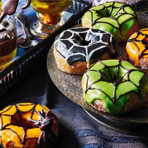 Fall Food Quiz Spider-web frosting donut