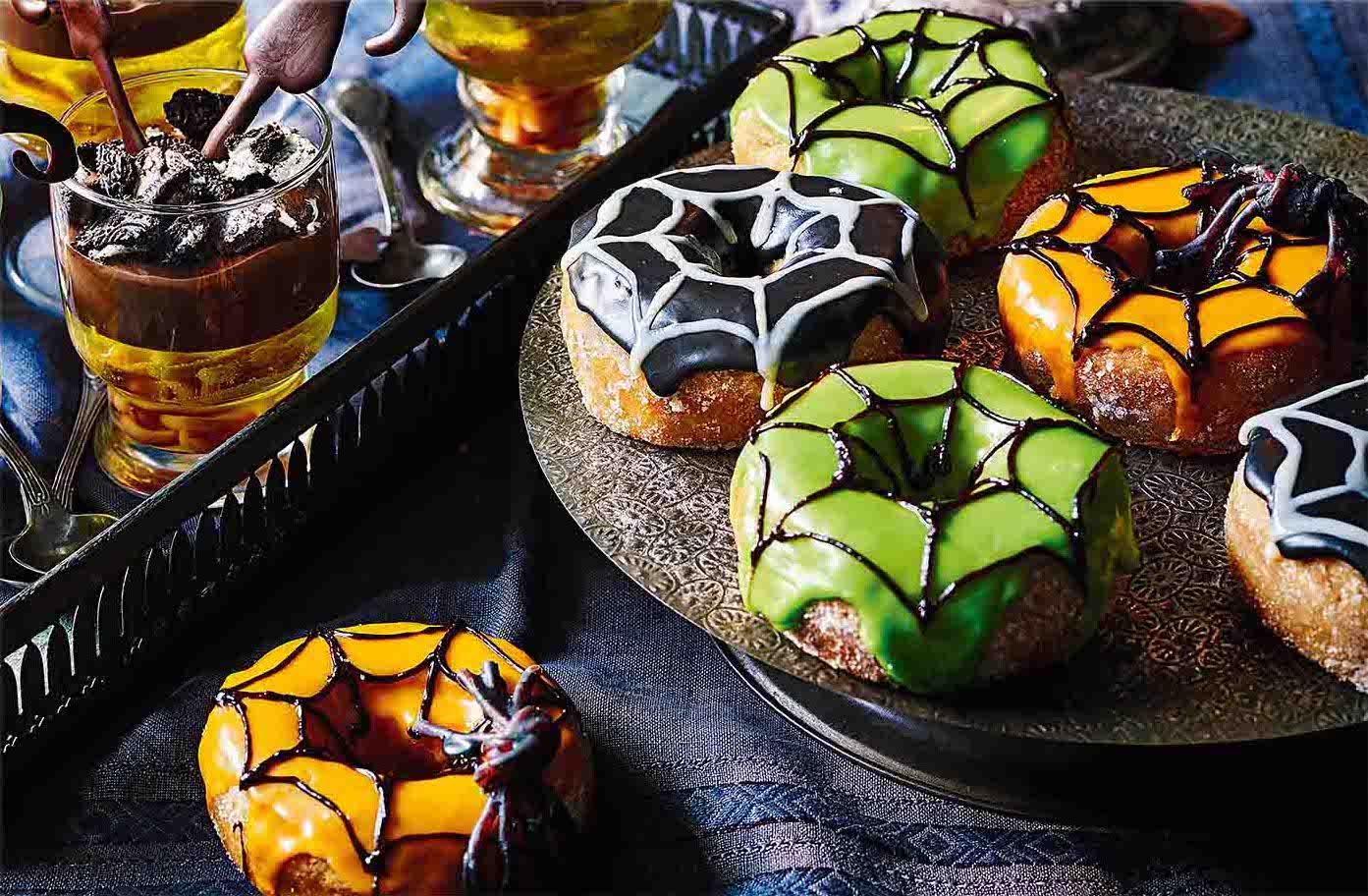 Eat Halloween Snacks to Reveal Your Horror Movie Fate Quiz Spider-web frosting doughnuts donuts