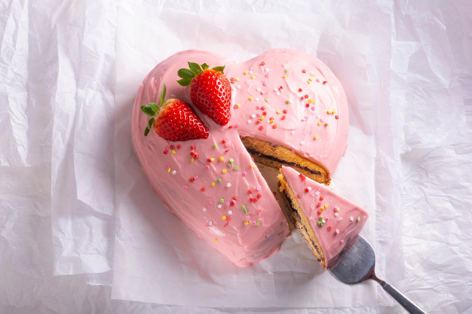 Strawberry heart shaped cake