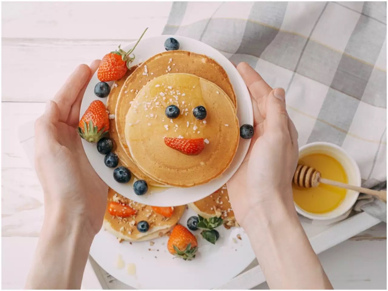 Happy food breakfast pancakes