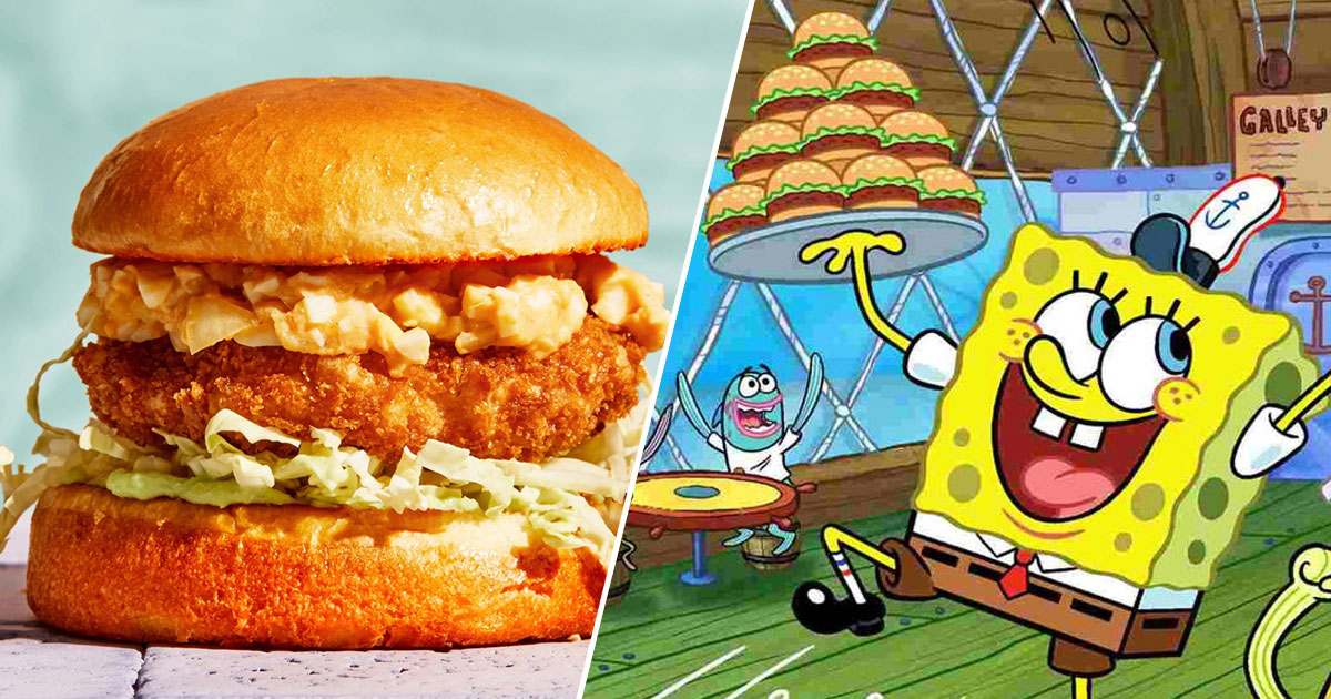 spongebob flipping burgers