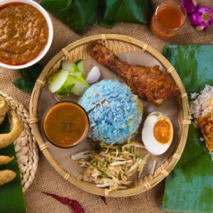 Food Adventure Quiz 🌈: What Unique Dog Breed Are You? 🐕 Nasi kerabu (Malaysian butterfly pea rice)