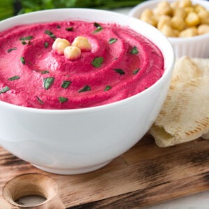 Pink Valentine's Day Quiz Beet hummus & pita