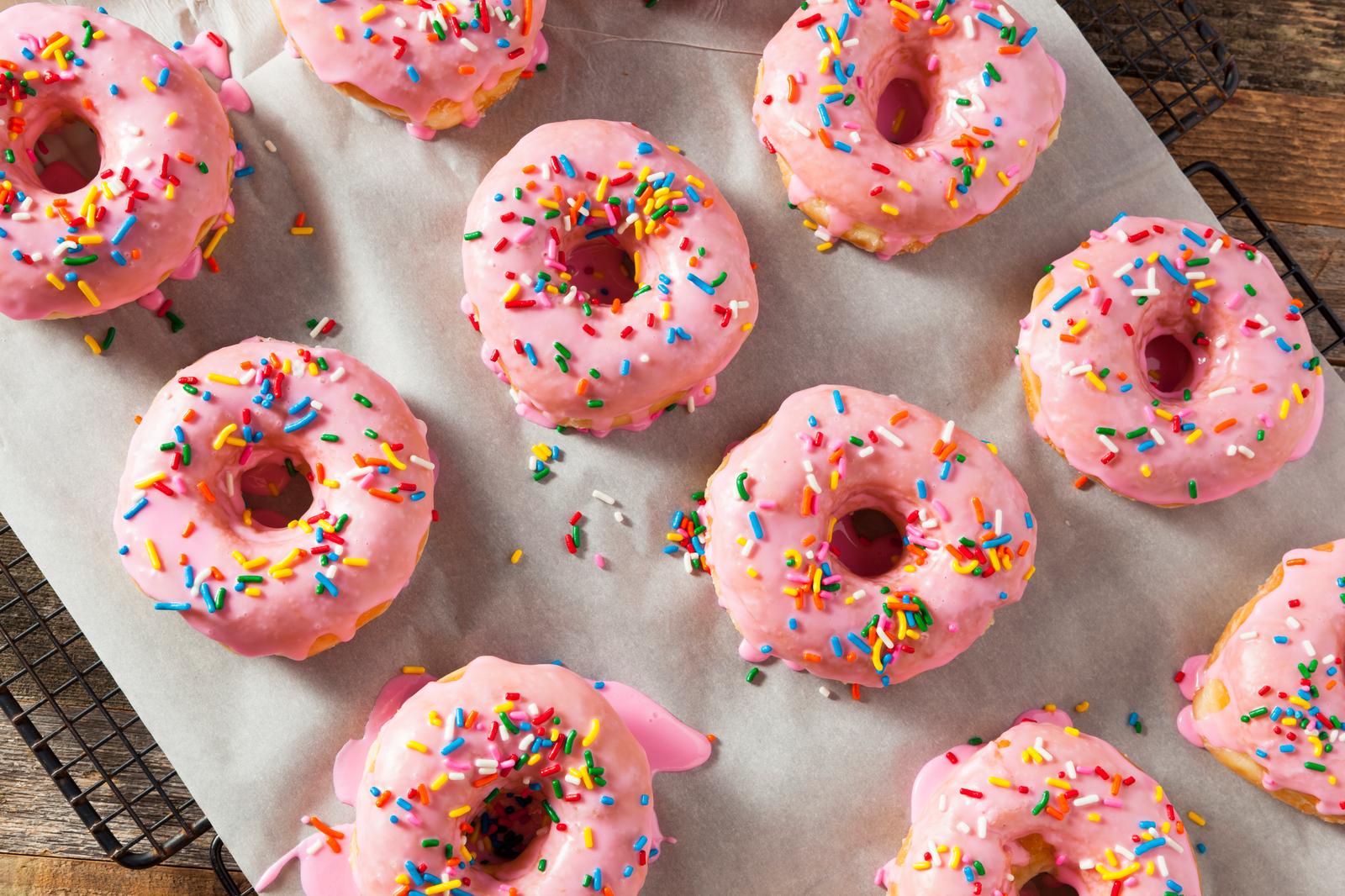 Pink strawberry sprinkle Doughnuts donuts