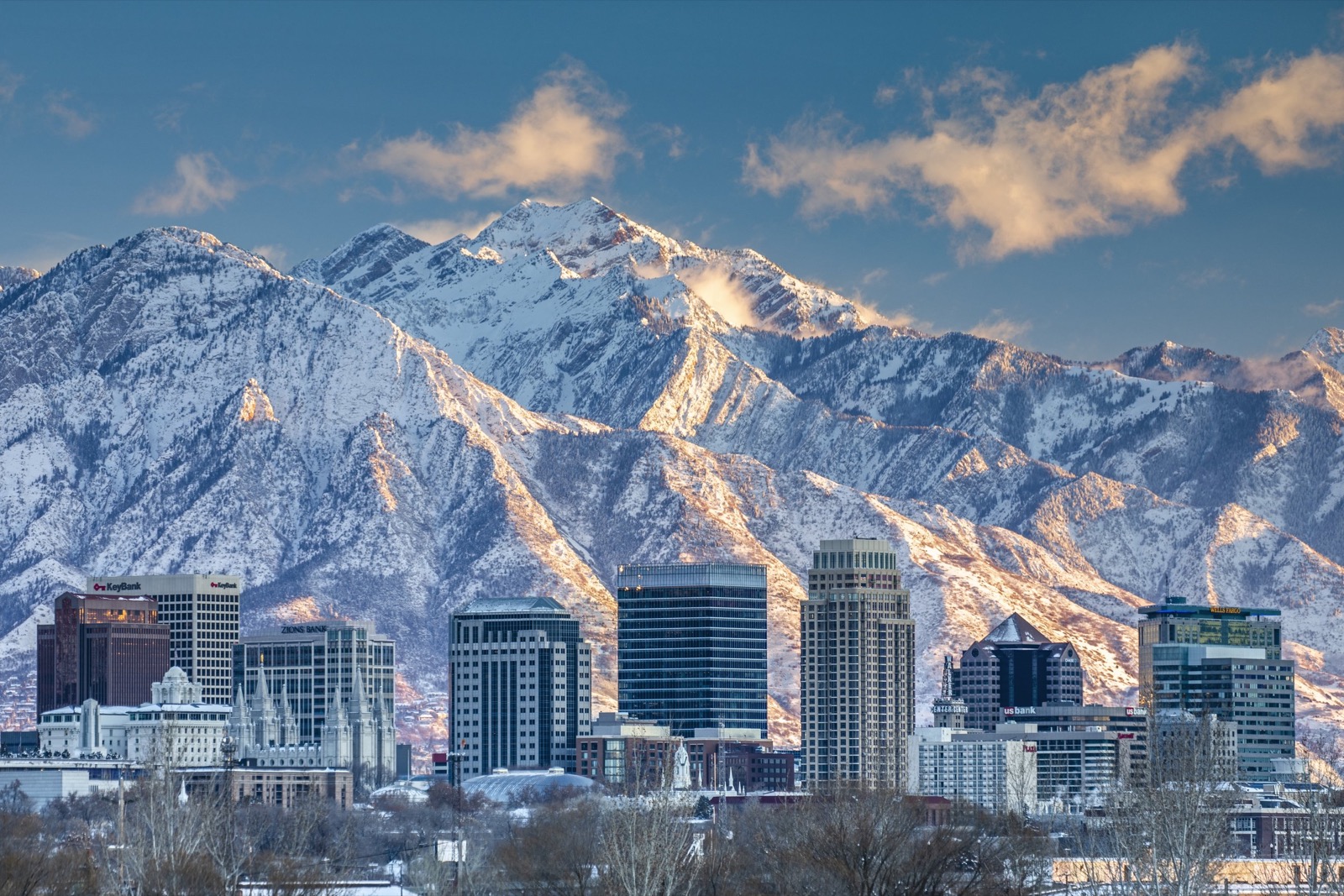 Us States Checklist Salt Lake City Skyline, Utah Wasatch Mountains