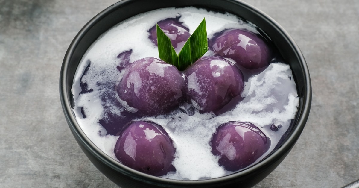Fall-colored Food Quiz Purple sweet potato tapioca balls in coconut milk