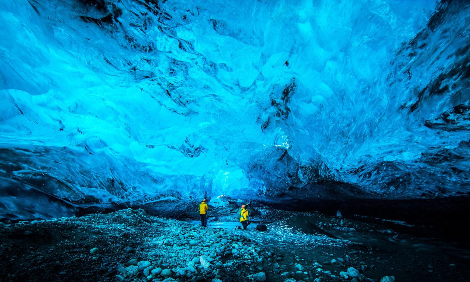 Blue Places Ice caves at Vatnajokull Glacier, Iceland