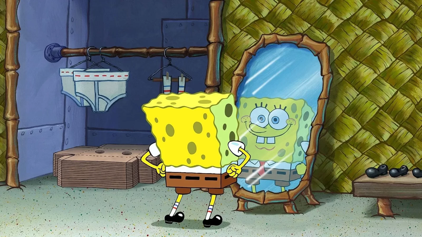 SpongeBob SquarePants looking at mirror self reflection