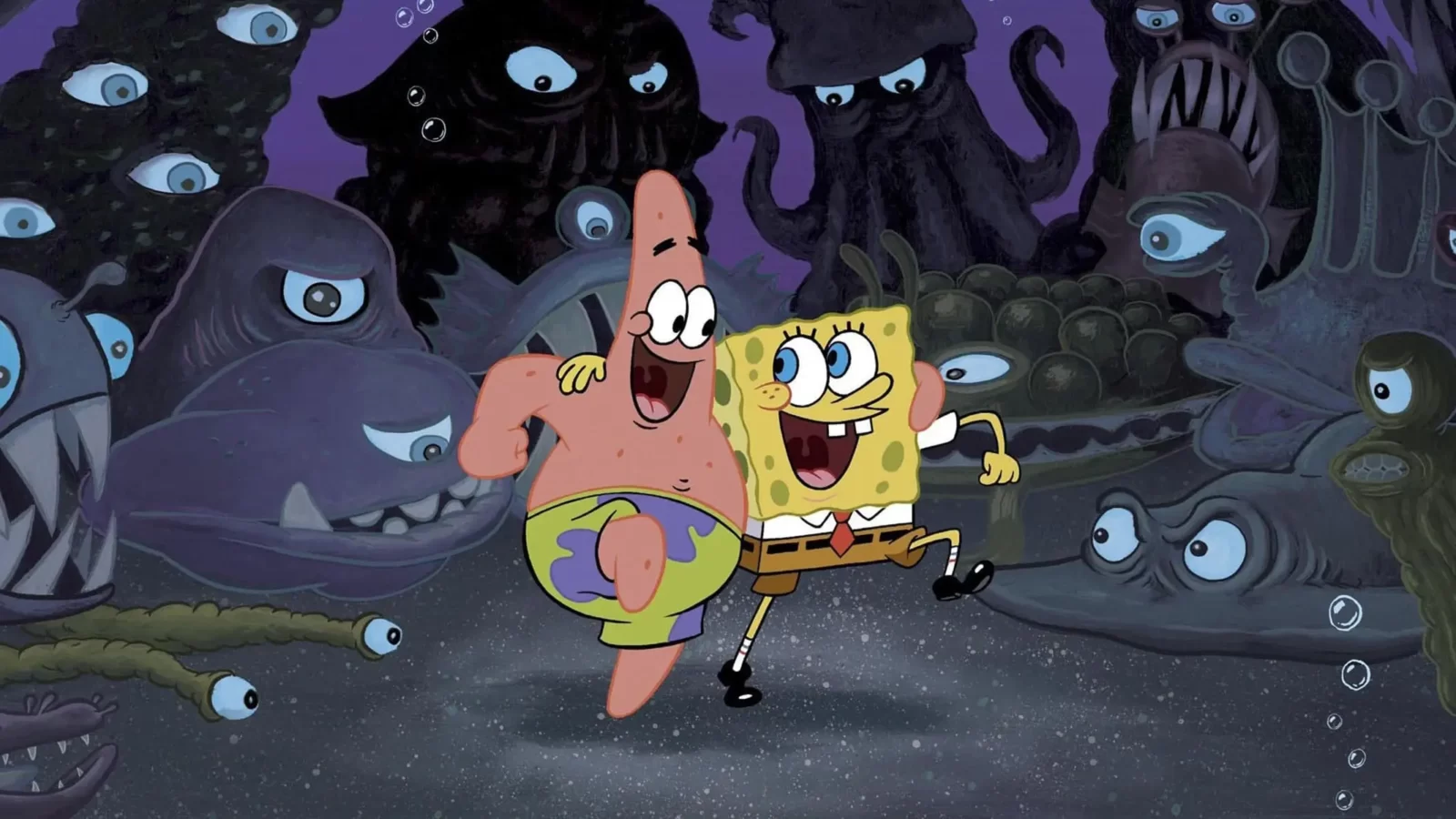 SpongeBob SquarePants in the dark night fear monsters