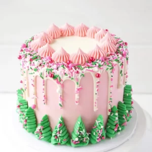 Pink Buffet Quiz Pink Christmas tree cake