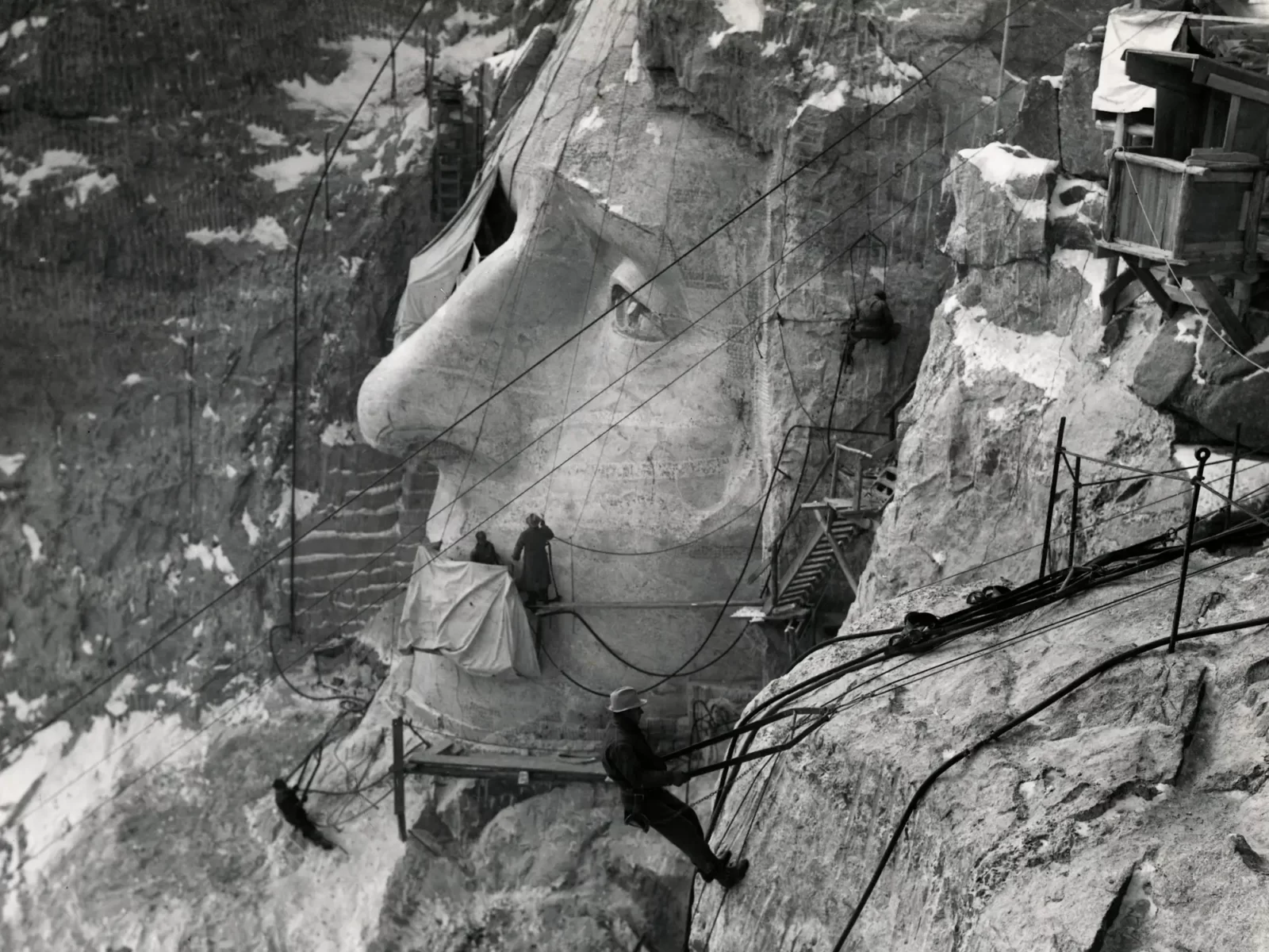 Mount Rushmore under construction