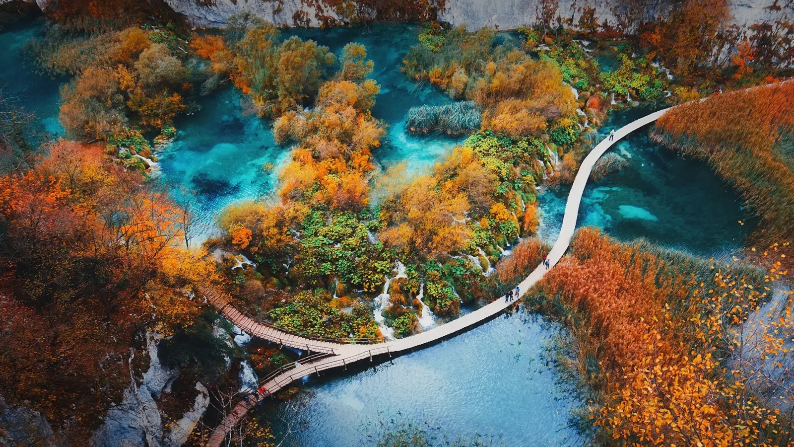 Autumn Geography Quiz Plitvice Lakes National Park Waterfalls at autumn, Croatia