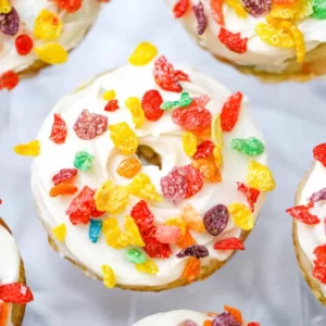 Enjoy Rainbow Breakfast & I'll Guess Age Food Quiz Fruity Pebbles doughnut