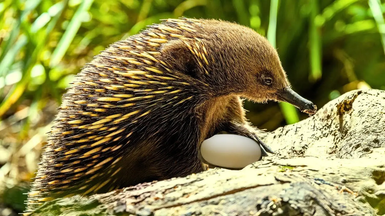 Echidna monotreme laying eggs