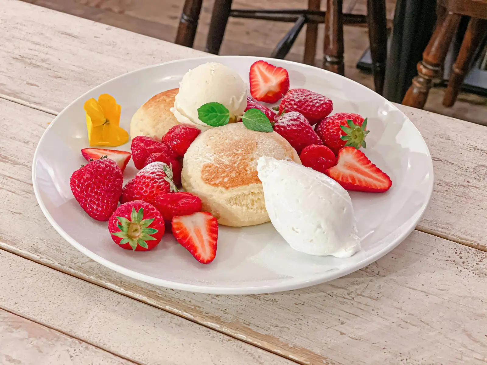 Strawberry filled souffle pancakes
