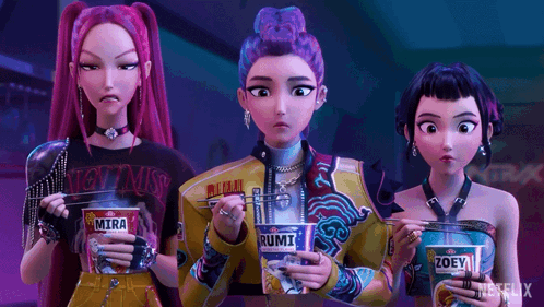 KPop Demon Hunters Huntrix eating noodles GIF