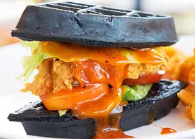 Black Food Halloween Quiz Chicken and waffle sandwich