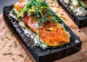 Black Food Halloween Quiz Smoked salmon on black bread